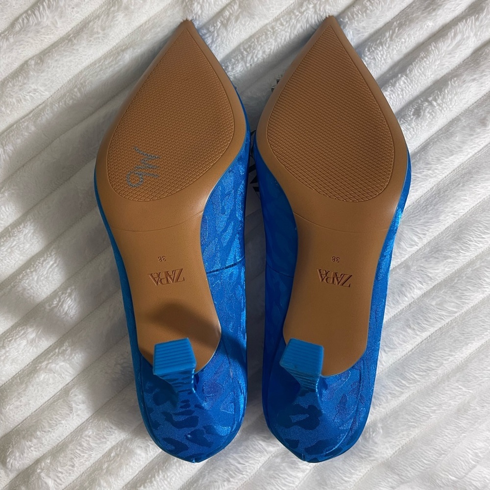 Zara Blue Animal Print Heels with Rhinestone Embellishment - Picture 4 of 14